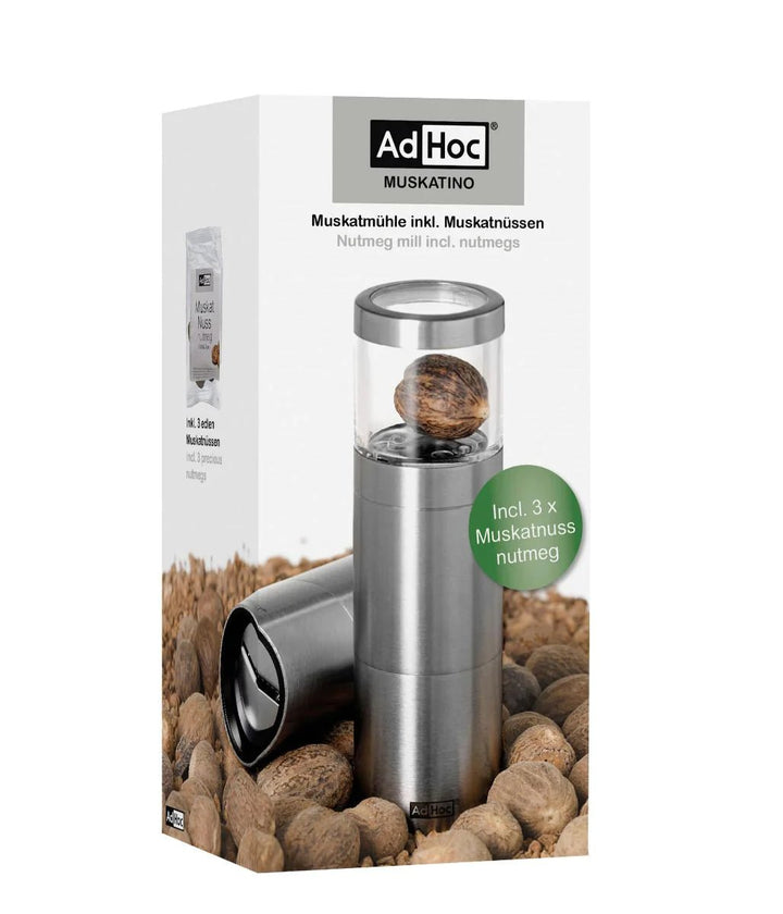 AdHoc - X - PM87_20 - AdHoc, Geschenkset Muskatmühle MUSKATINO mit 3 Stck. edle Muskatnüsse