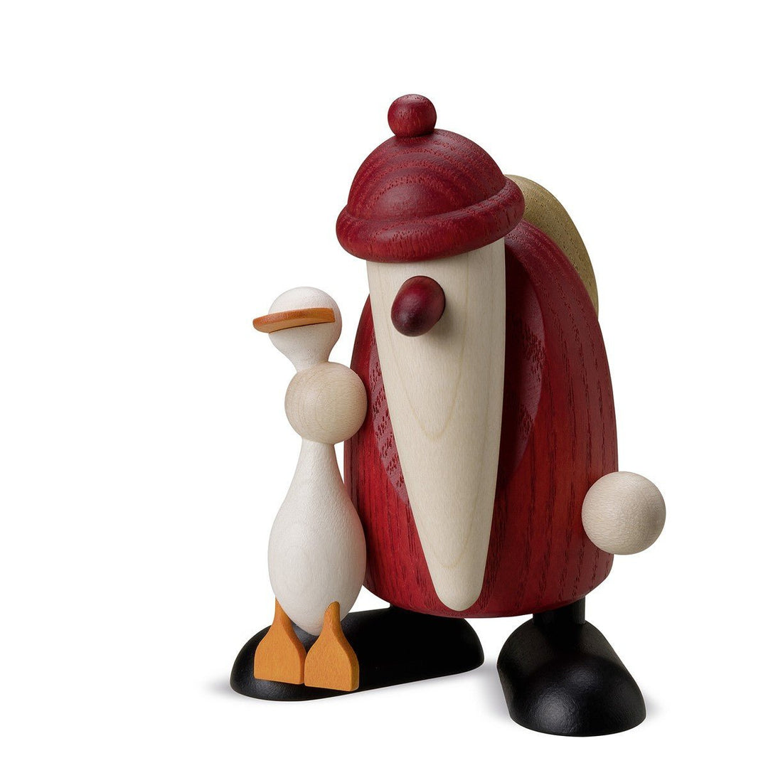 KOE - 6095 - Bjoern Koehler - Weihnachtsmann mit Weihnachtsgans Auguste, klein, rot 9cm