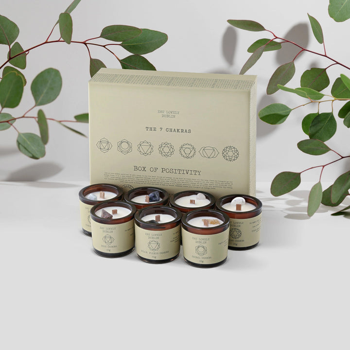 herb - EL - CH7 - SET - Die 7 Chakren Box der Positivität von Eau Lovely DUBLIN - Set 7 Kerzen