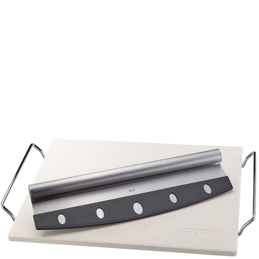 GEF - 14430 - Gefu, Pizzastein mit Gestell + Wiegemesser Darioso, eckig