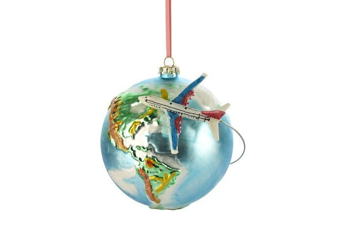 GICO - 1137501009 - Hänger, Gift Company, Weltkugel mit Flugzeug und Flugroute, blau, 11cm