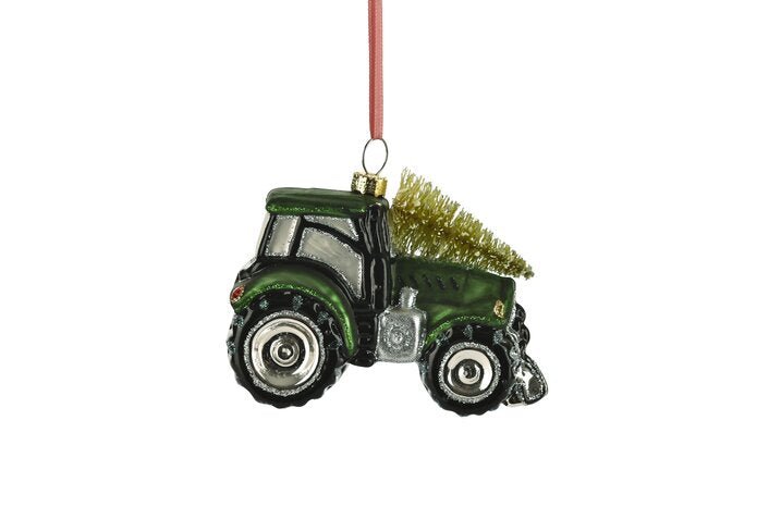 Hänger Traktor mit Weihnachtsbaum, Gift Company, Farbe grün, 5x8x9,7cm-GICO-11384001008