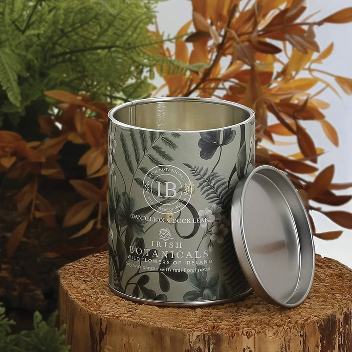 IB - E - IBW - DDL - TIN - Irish Botanicals - Löwenzahn und Ampferblatt Duft Kerze - Dandelion and Dock Leaf Tin Candle