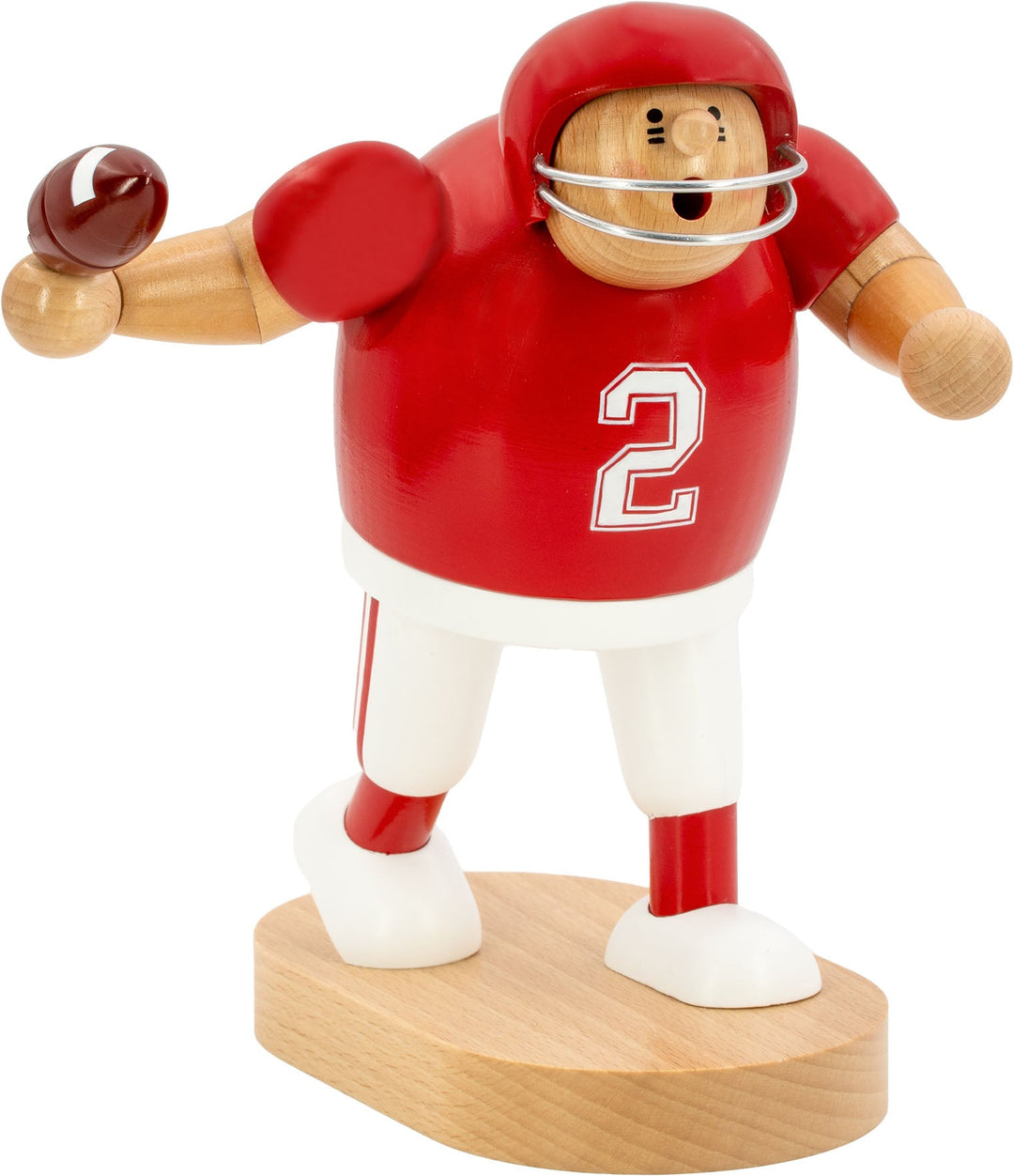 KWO - A21417 - KWO - Räuchermann Footballspieler rot, Holzkunst, 20cm
