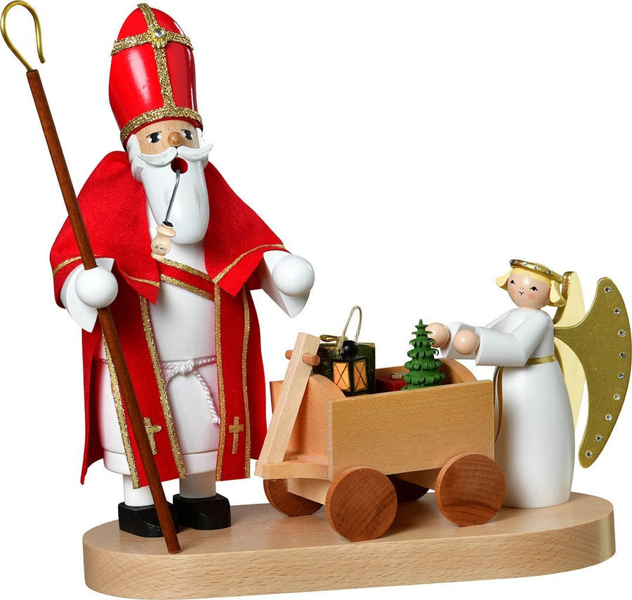 KWO-A21136 - KWO - Räuchermann Heiliger St. Nikolaus m. Christkind, Holzkunst, 23cm