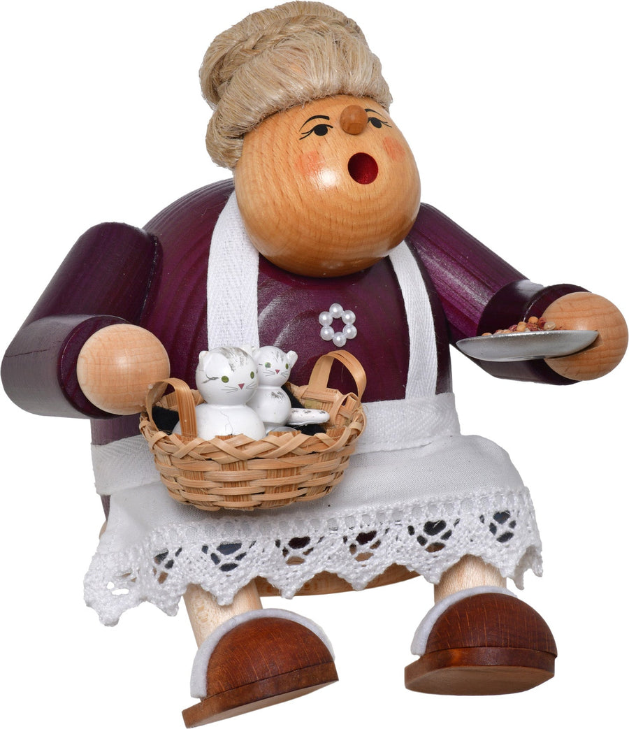 KWO - A21419 - KWO - Räuchermann Kantenhocker Katzenoma, Holzkunst, 15cm