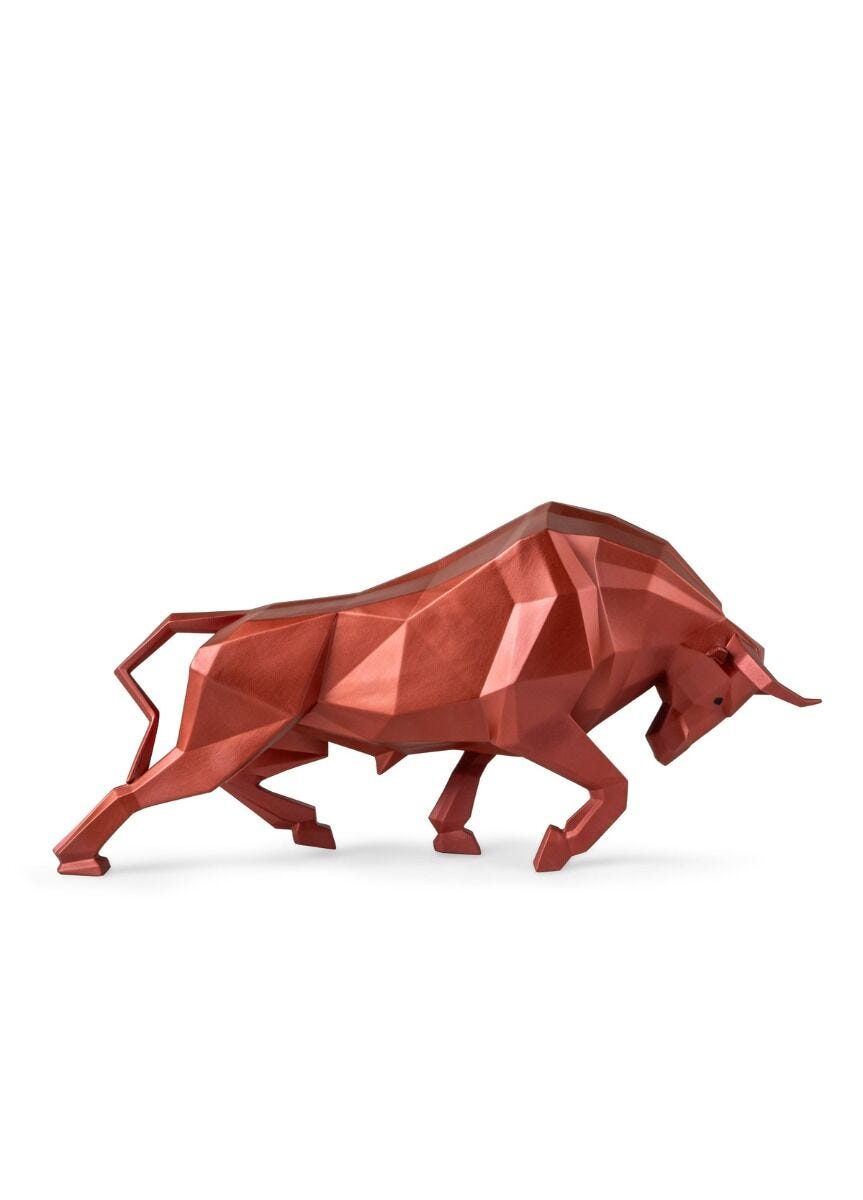 LLADRO® Bull Sculpture. Metallic red, 24x50cm 01009729-010-09729