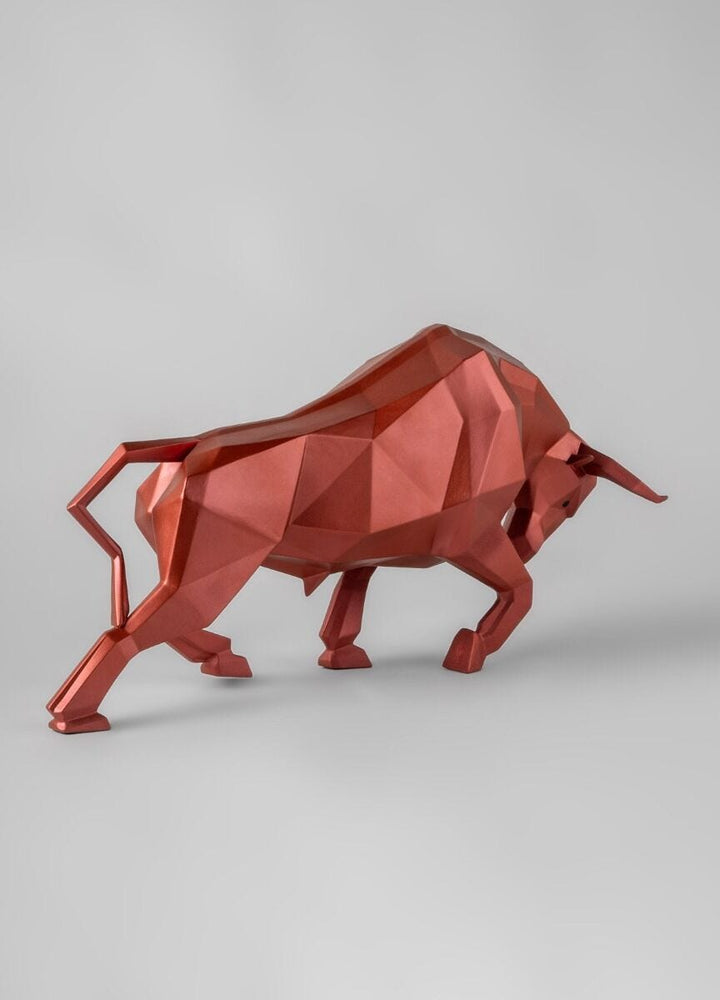 LLADRO® Bull Sculpture. Metallic red, 24x50cm 01009729-010-09729