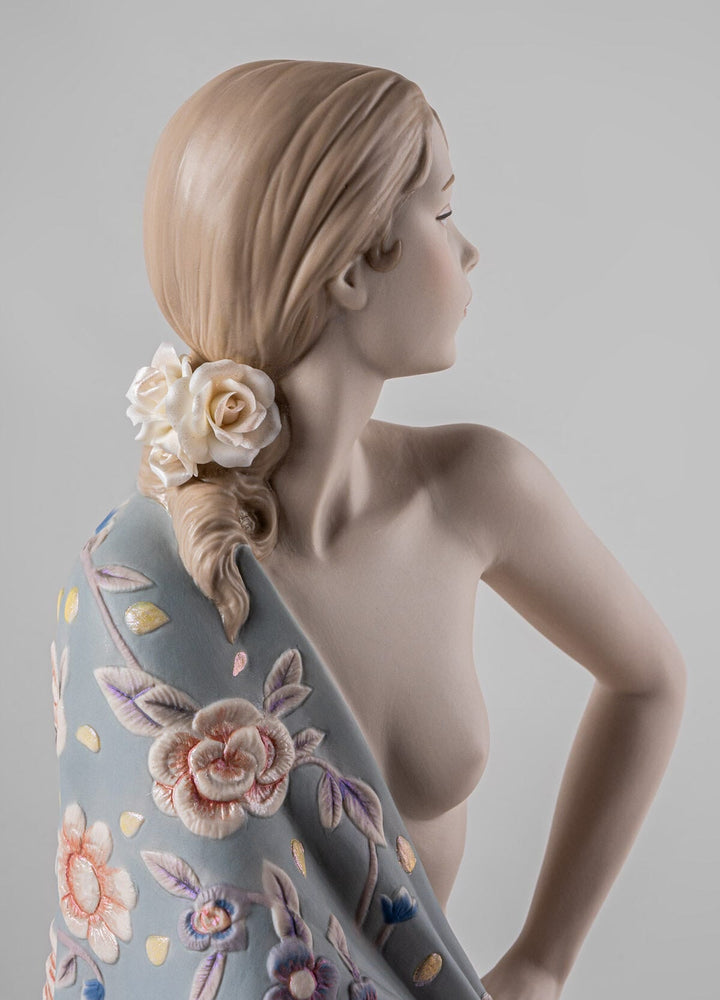 010 - 09733 - LLADRO® Figur Nude mit Schal - Metallische Skulptur 44x30x27cm 01009733