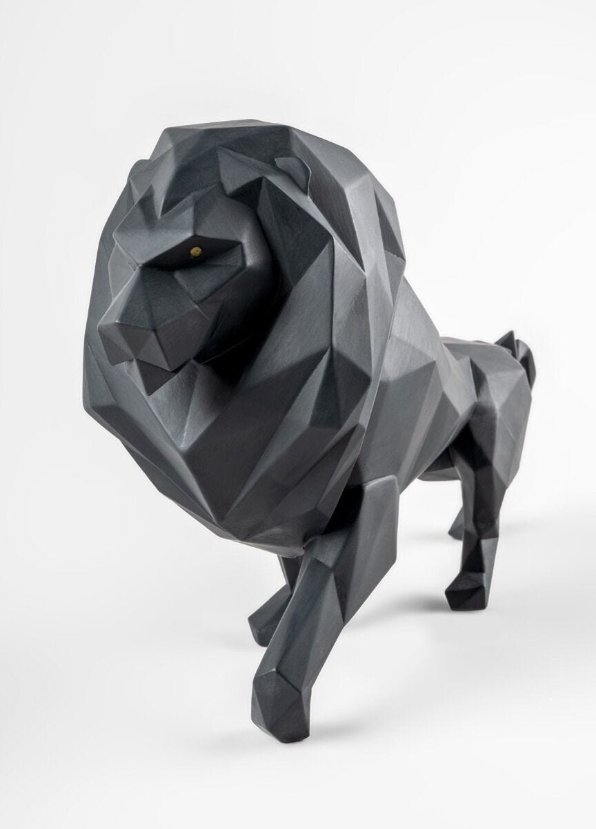 010 - 09746 - LLADRO® Löwen - Skulptur. Mattschwarz, 25x48cm 01009746