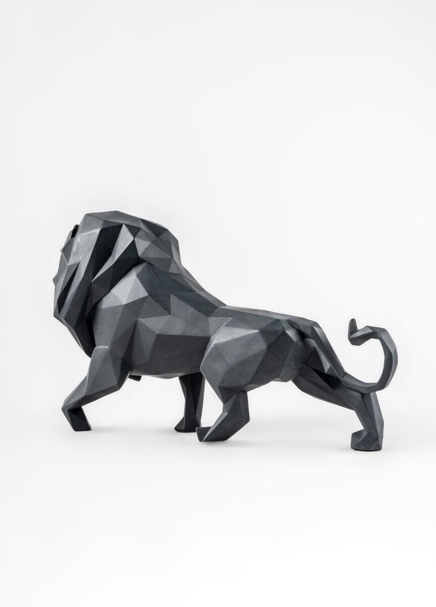 010 - 09746 - LLADRO® Löwen - Skulptur. Mattschwarz, 25x48cm 01009746