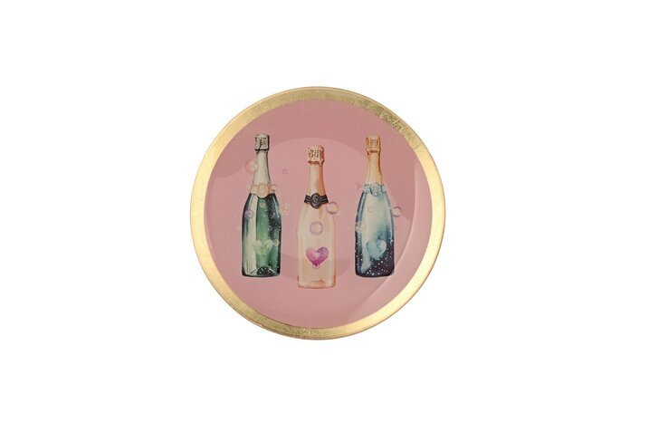 GICO - 1167704012 - Love Plates, Glasteller M, Gift Company, Champagner Flaschen, rund, rosa