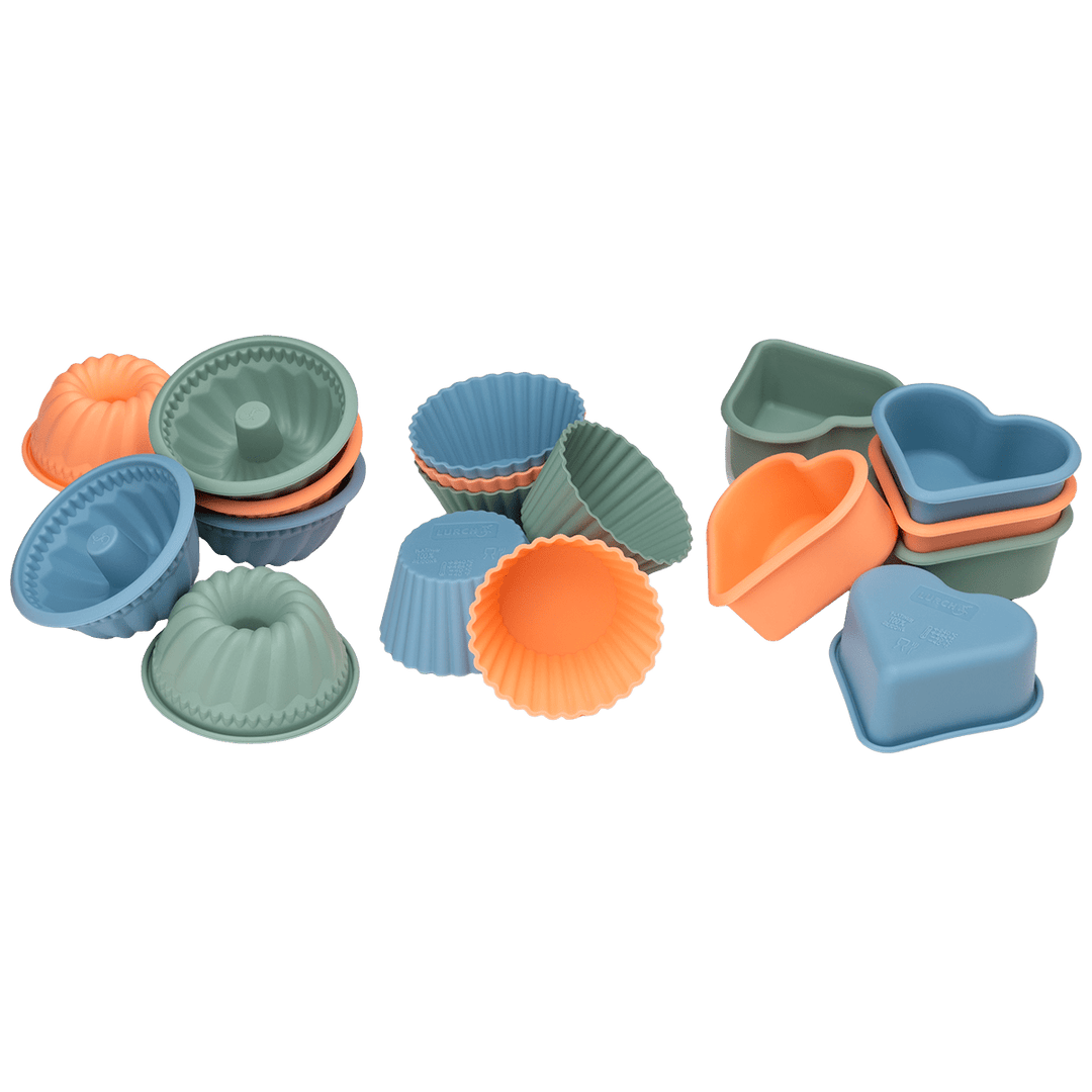 LUR - 00084002 - LURCH Flexi Mini Cakes Backformen - 3x6 Set für Muffins, Herzen, Gugelhupf