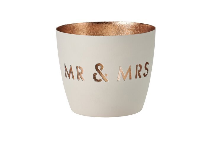 GICO - 1063204001 - Madras Windlicht M, Gift Company, Mr & Mrs, weiß/gold, 8,5cm