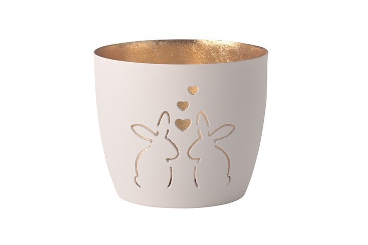 GICO - 1156004001 - Madras, Windlicht M, Motiv Hase, Gift Company, weiß/gold