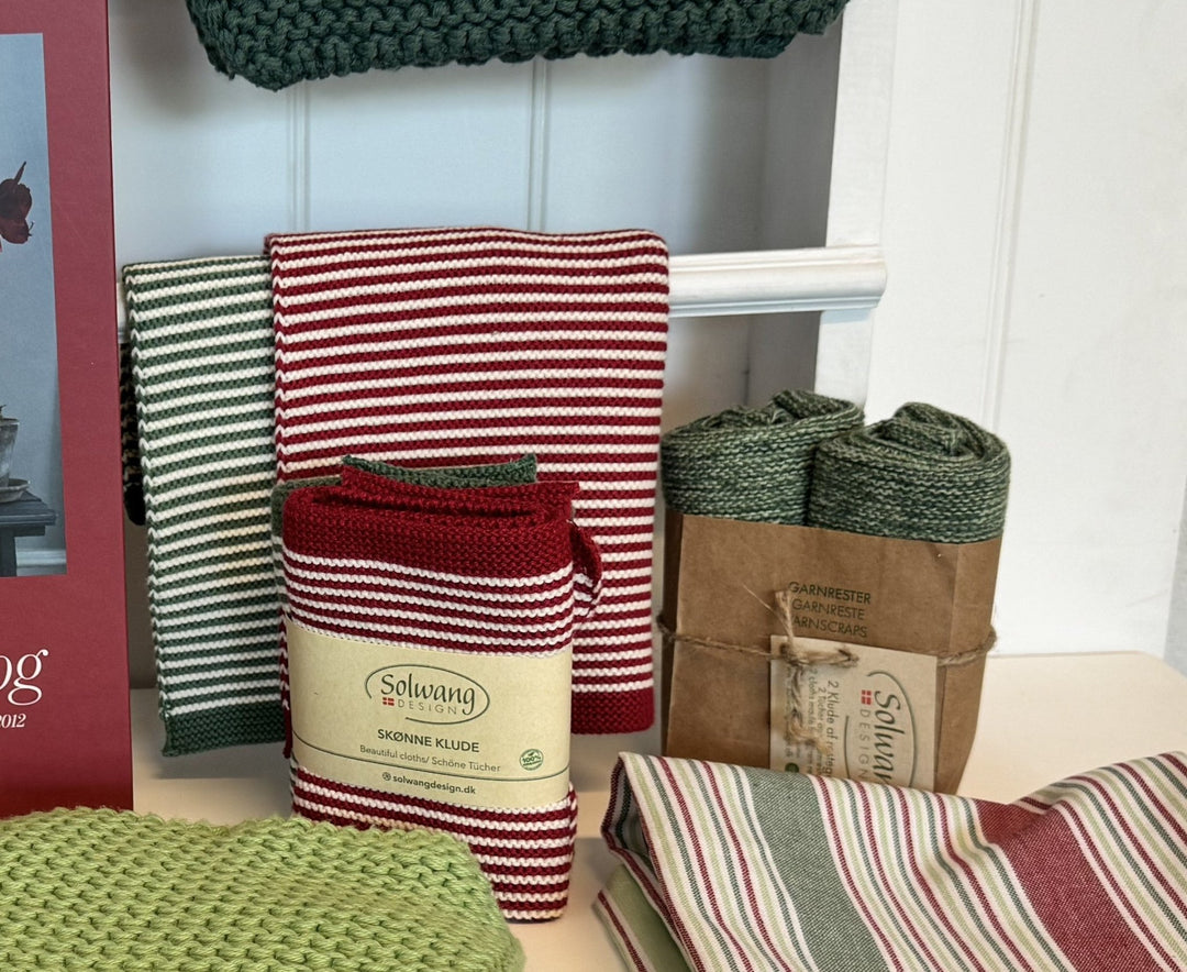 SOL - 02158 - Solwang '2 Stück gestrickte BIO Wischtücher mit Natur/Meeresgrüne Streifen BIO