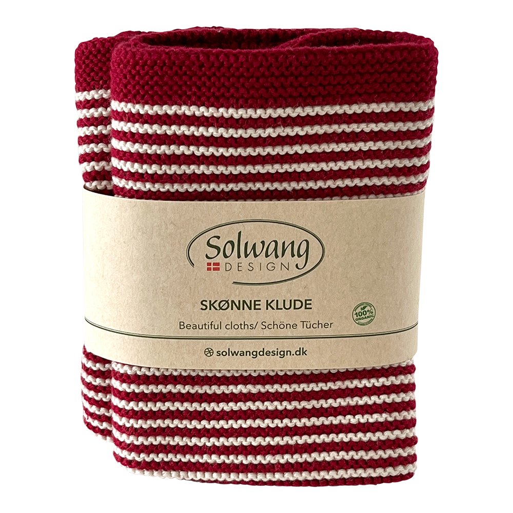 SOL - 0278 - Solwang '2 Stück gestrickte BIO Wischtücher mit Natur/tief rot Streifen BIO