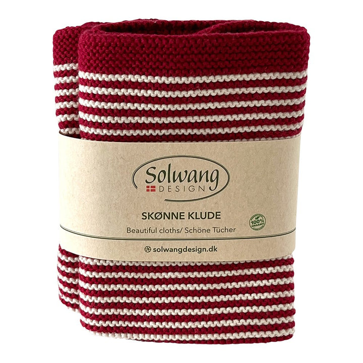SOL - 0278 - Solwang '2 Stück gestrickte BIO Wischtücher mit Natur/tief rot Streifen BIO