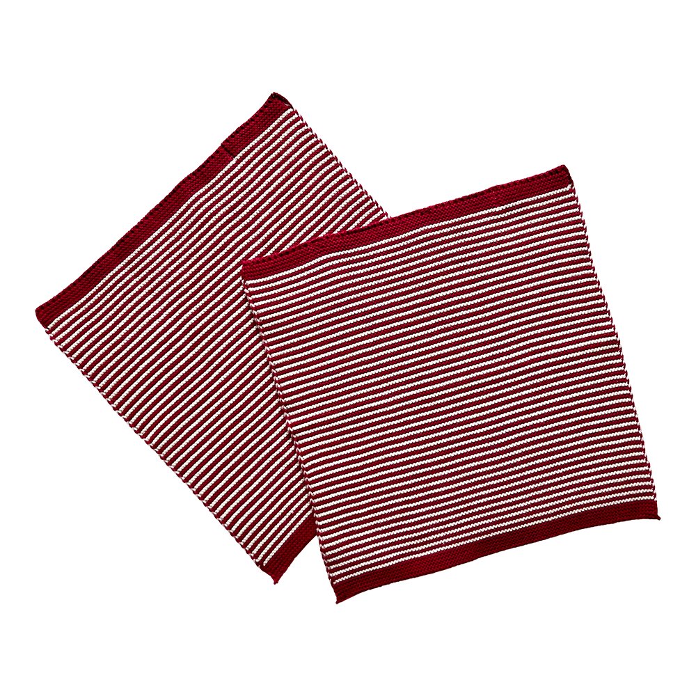 SOL - 0278 - Solwang '2 Stück gestrickte BIO Wischtücher mit Natur/tief rot Streifen BIO