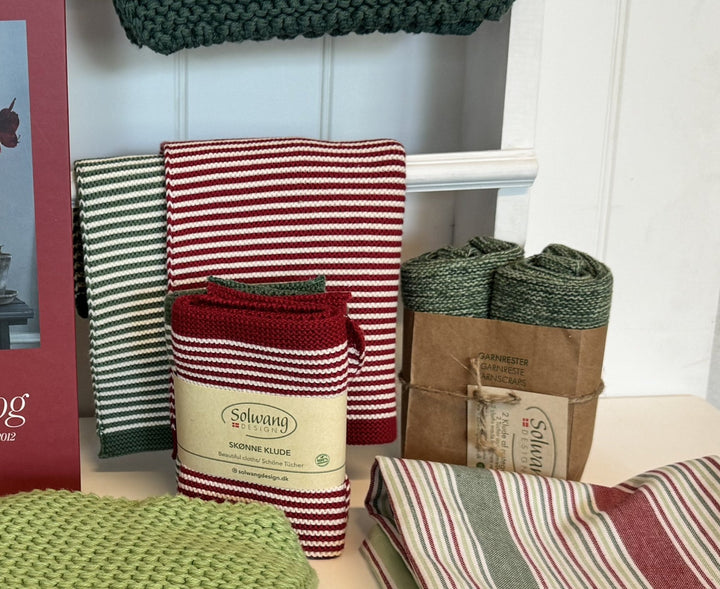 SOL - 0278 - Solwang '2 Stück gestrickte BIO Wischtücher mit Natur/tief rot Streifen BIO