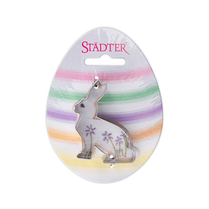 STA - 160409 - Städter, Ausstecher Hase sitzend auf Karte, Edelstahl, 6,5cm