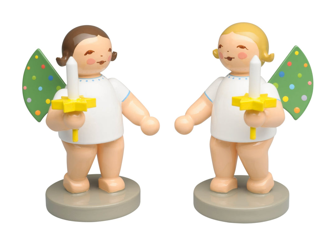 WUK - 650/2024/WCF/LE - blond - Kerze - links - Wendt & Kühn 'Engel mit farbigen Flügelpunkten, 25 Jahre - 6cm' 2024