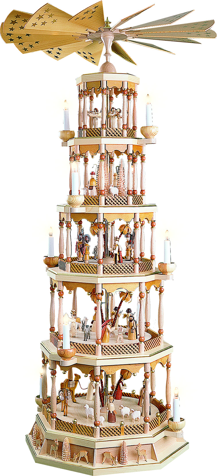 RGL - 14746 - Glässer Volkskunst 'Pyramide Christi Geburt 5 - stöckig, natur, elektrisch' 123cm