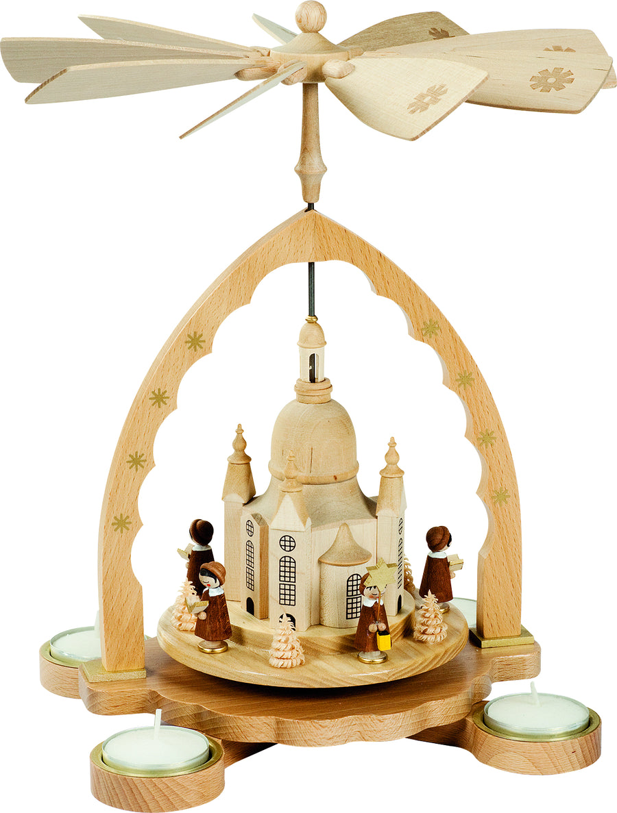 RGL - 16098 - Glässer Volkskunst 'Pyramide Frauenkirche mit Kurrende, für Teelichter' 27cm