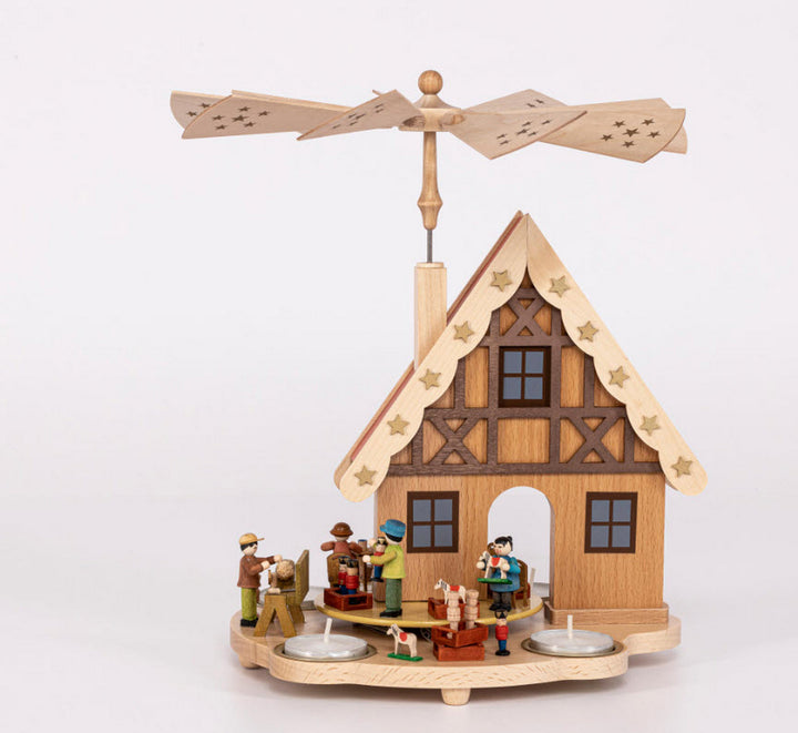 RGL - 16254 - Glässer Volkskunst Tischpyramide Haus Schauwerkstatt für Teelichter, 29cm