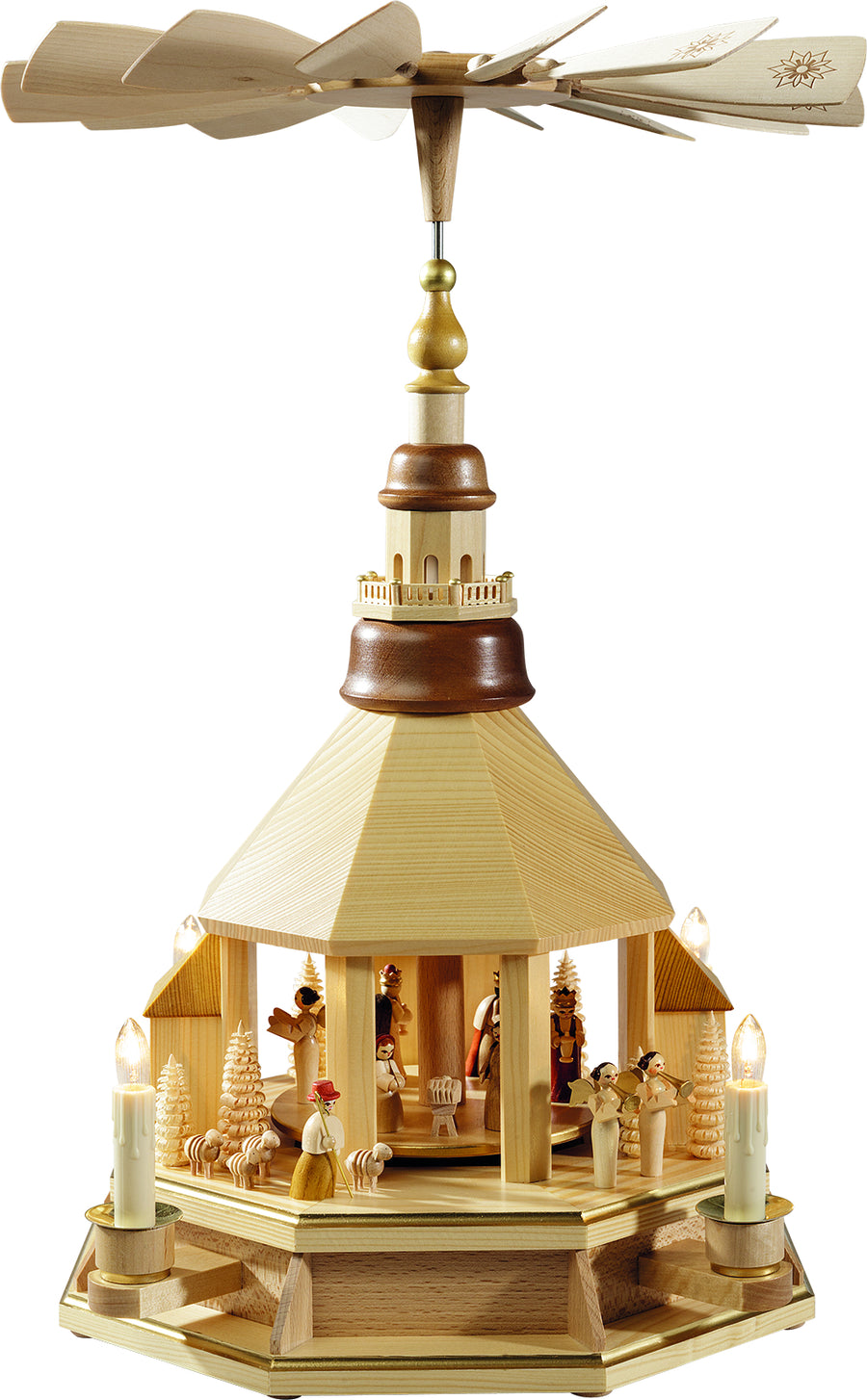 RGL - 17782 - Glässer Volkskunst 'Pyramide Kirche hell, Christi Geburt, natur, elektrisch' 47cm