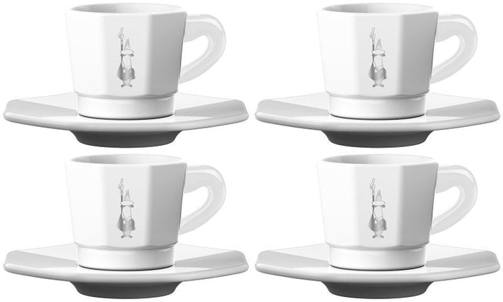 BIA - RTATZ402 - Bialetti 'Set 4 achteckige Espressotassen mit Unterteller weiß'