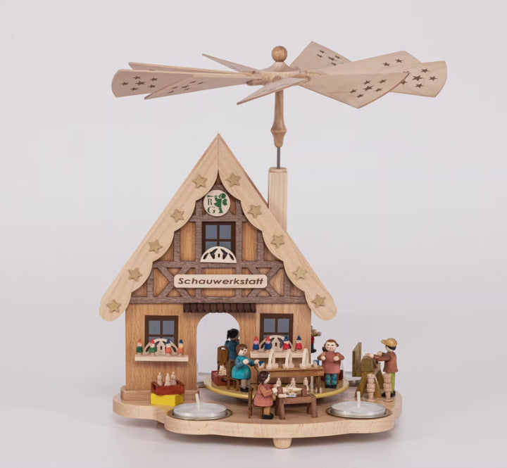 Glässer Folk Art Table Pyramid House Demonstration Workshop for Tea Lights, 29cm