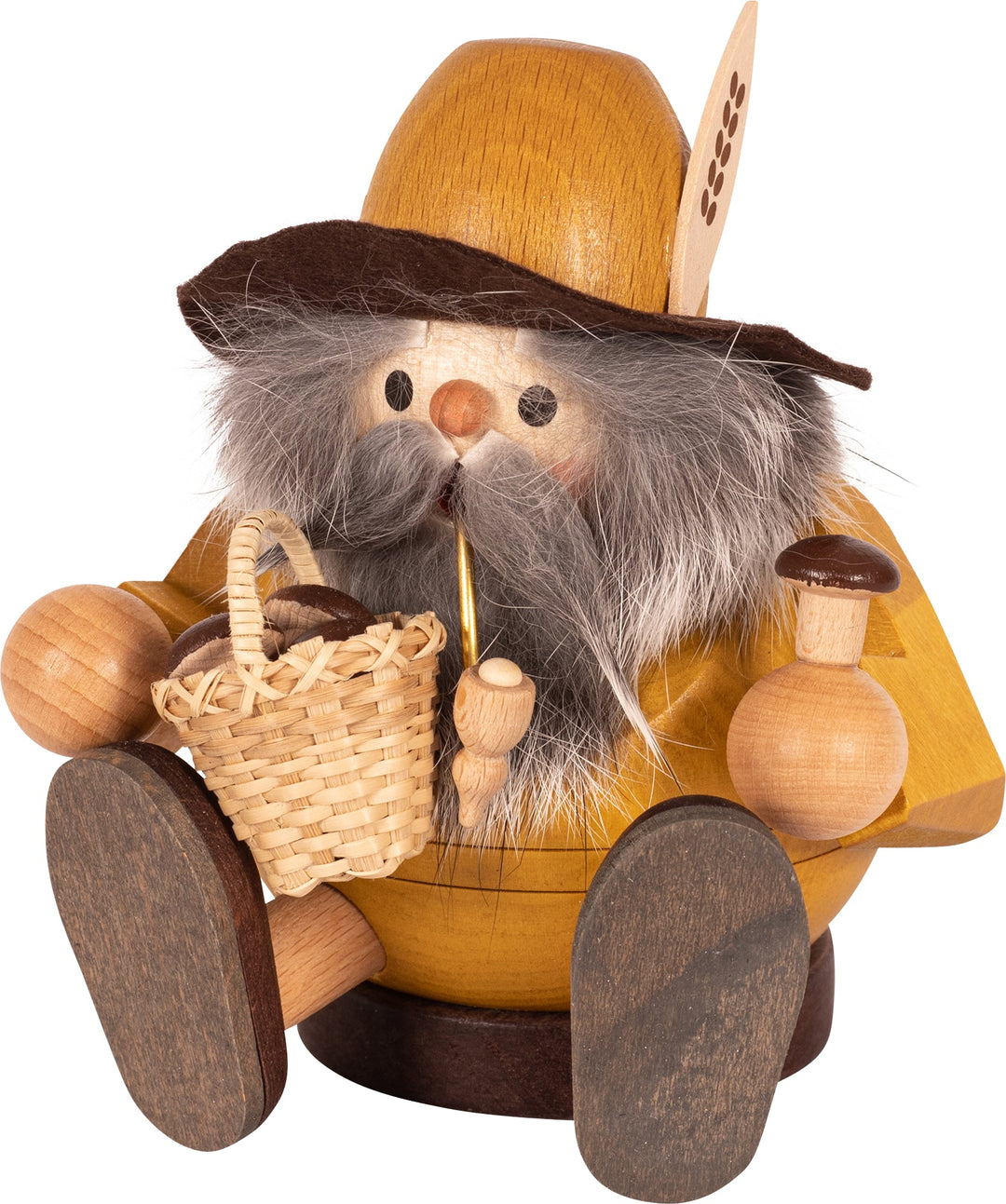 RGL - 26479 - Glässer Volkskunst Kugelrauchmann Waldschrat mit Pilzen, sitzend 17cm