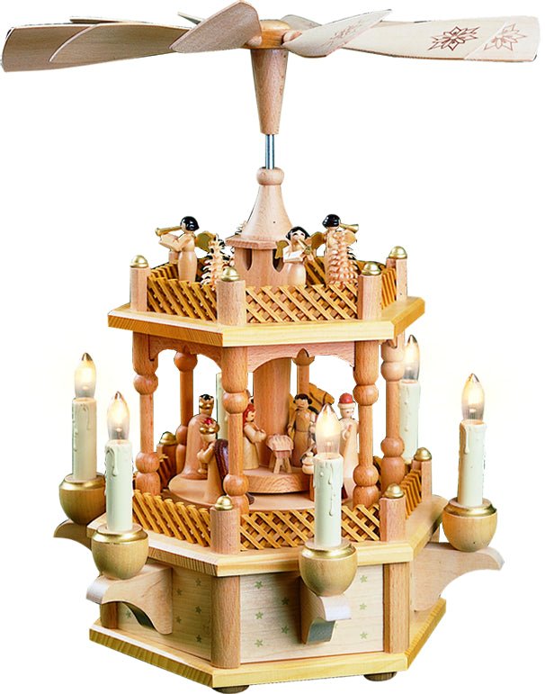 RGL - 16711 - Glässer Volkskunst 'Pyramide Christi Geburt 2 - stöckig, natur elektrisch' 38cm