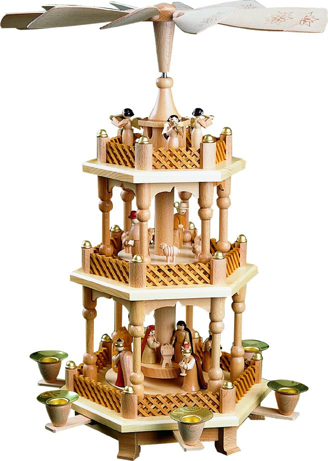 RGL - 16721 - Glässer Volkskunst 'Pyramide Christi Geburt 2 - stöckig, natur' 40cm