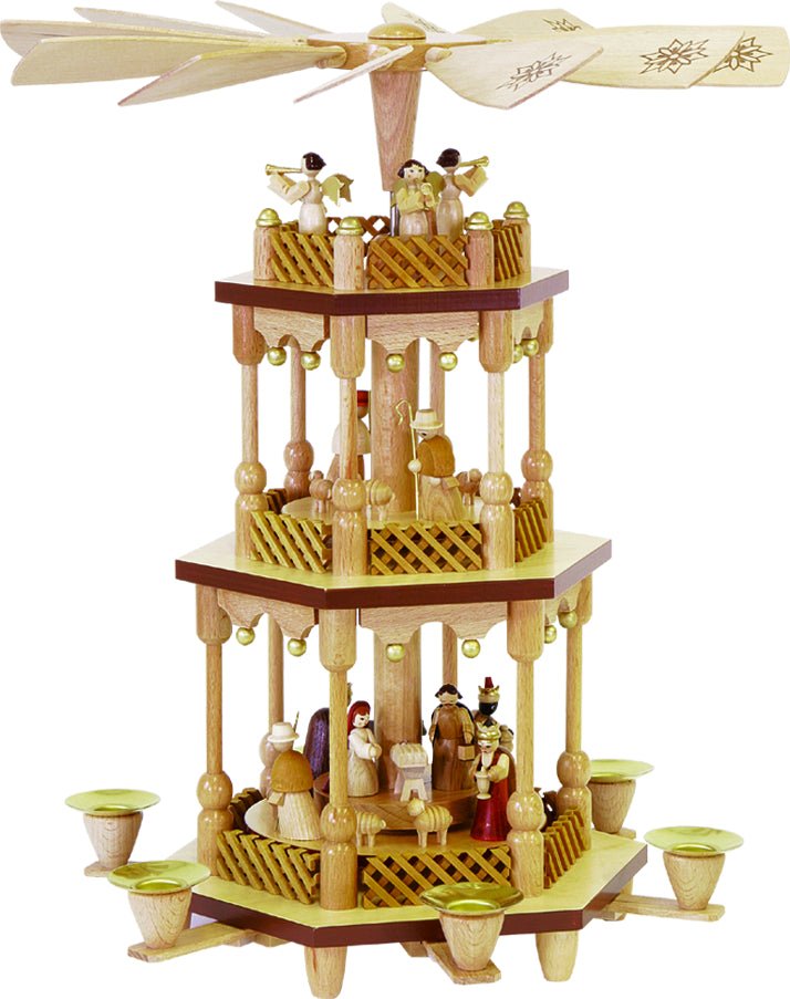 RGL - 13721 - Glässer Volkskunst 'Pyramide Christi Geburt 2 - stöckig, natur' 38cm