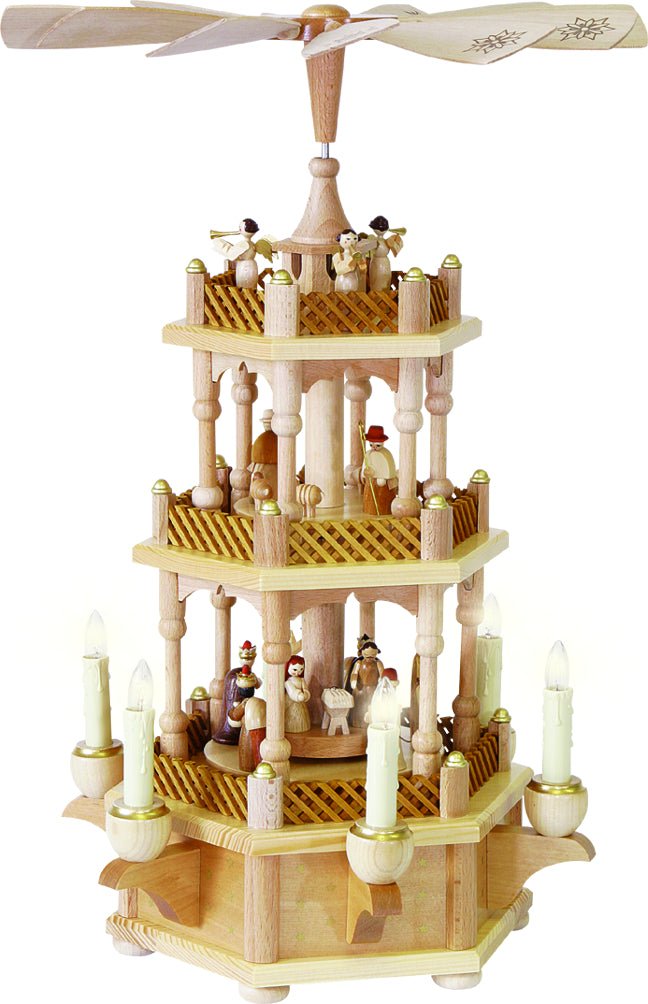RGL - 16715 - Glässer Volkskunst 'Pyramide Christi Geburt 2 - stöckig, natur, elektrisch' 45cm