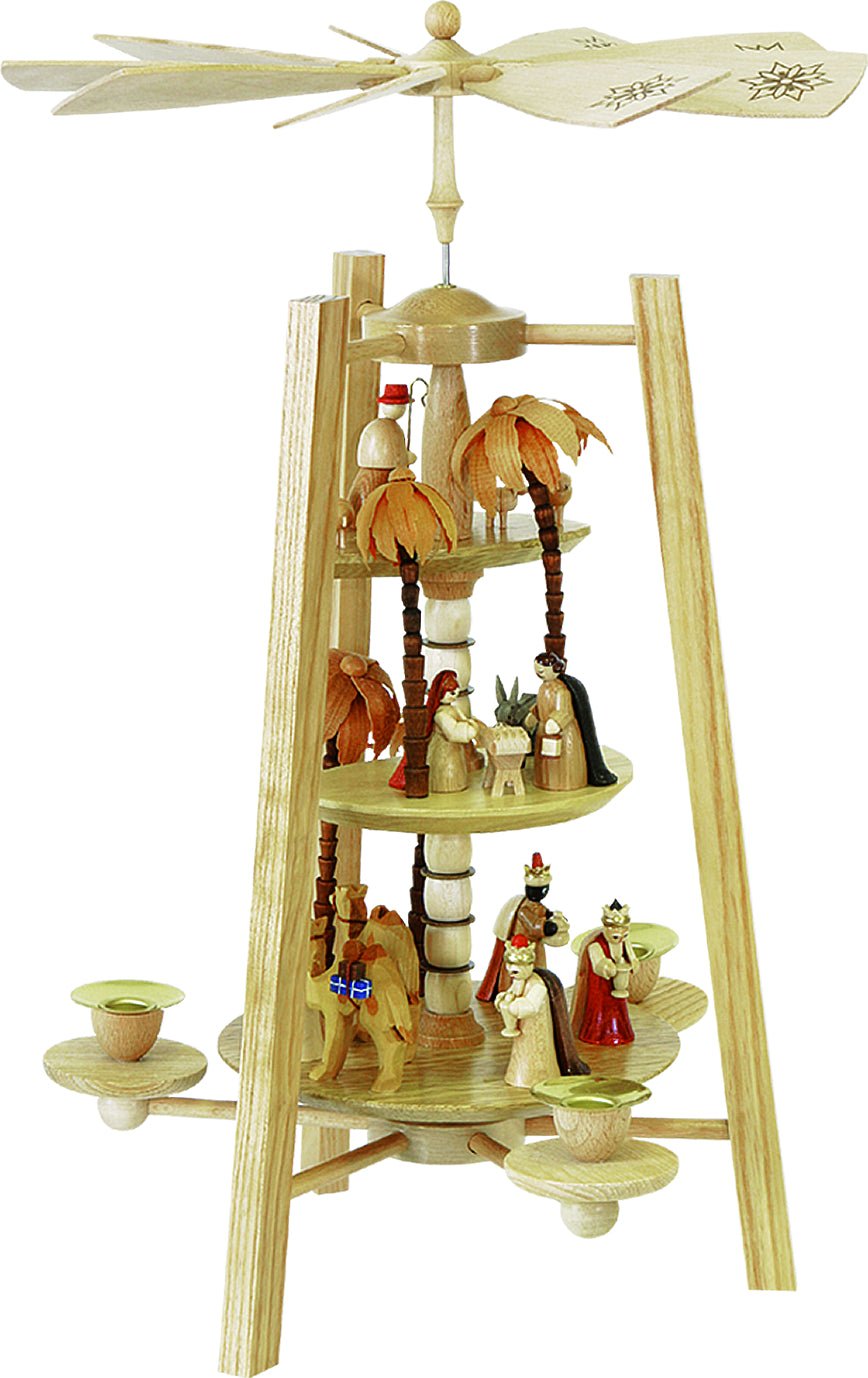 RGL - 15918 - Glässer Volkskunst 'Pyramide Christi Geburt 3 - stöckig, natur' 42cm