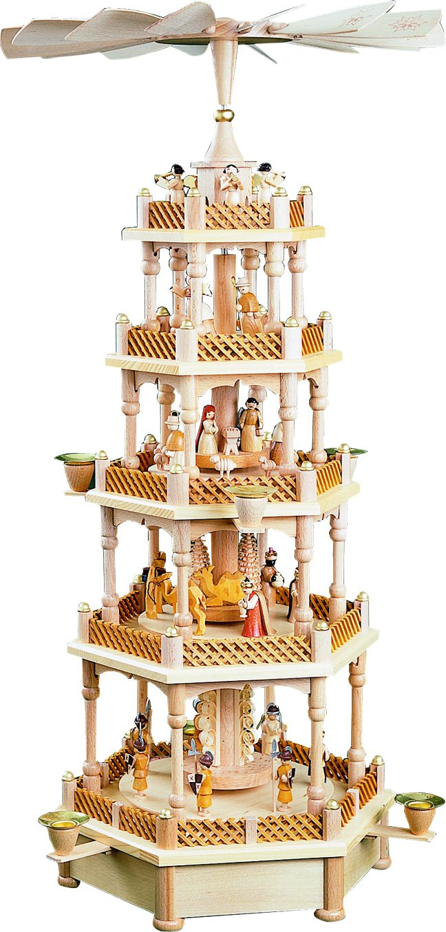 RGL - 16740 - Glässer Volkskunst 'Pyramide Christi Geburt 4 - stöckig, natur' 70cm