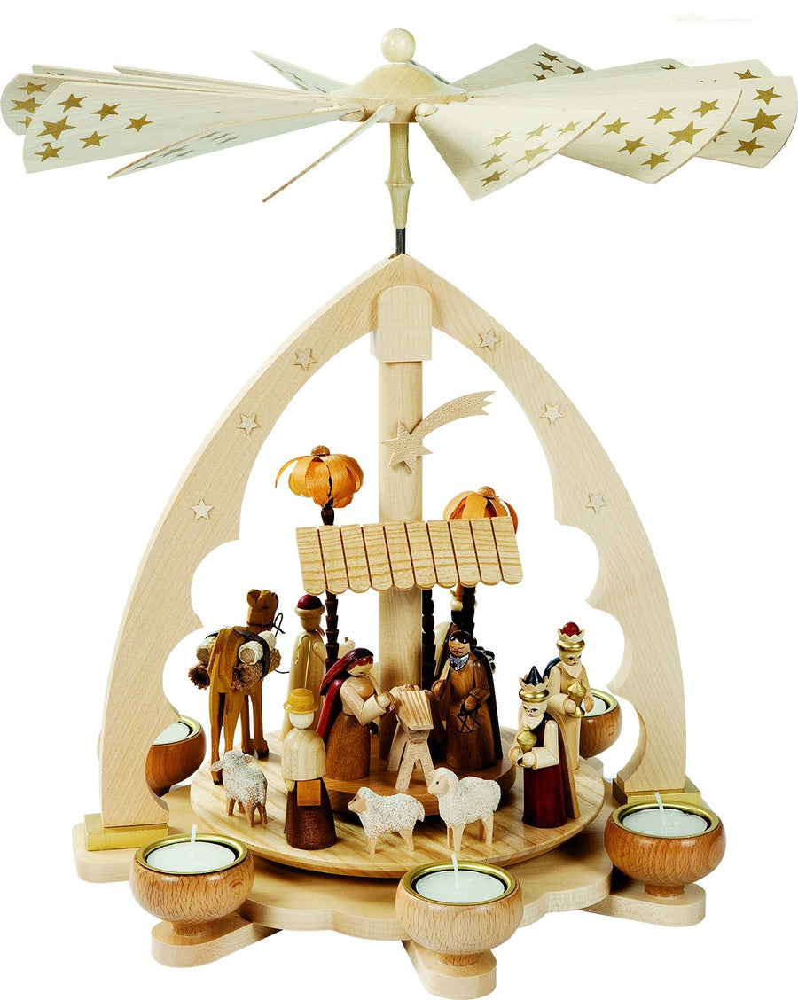 RGL - 16192 - Glässer Volkskunst 'Pyramide Christi Geburt, für Teelichter' 40cm