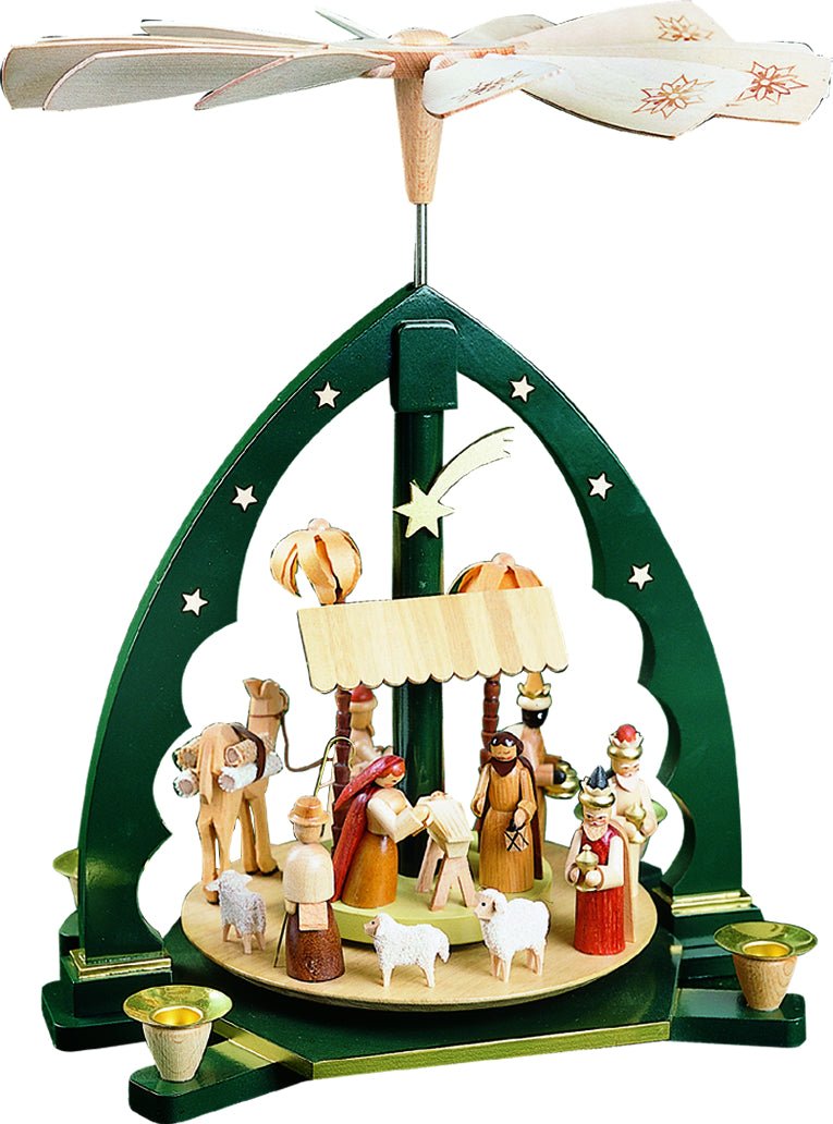 RGL - 16187 - Glässer Volkskunst 'Pyramide Christi Geburt, grün' 40cm