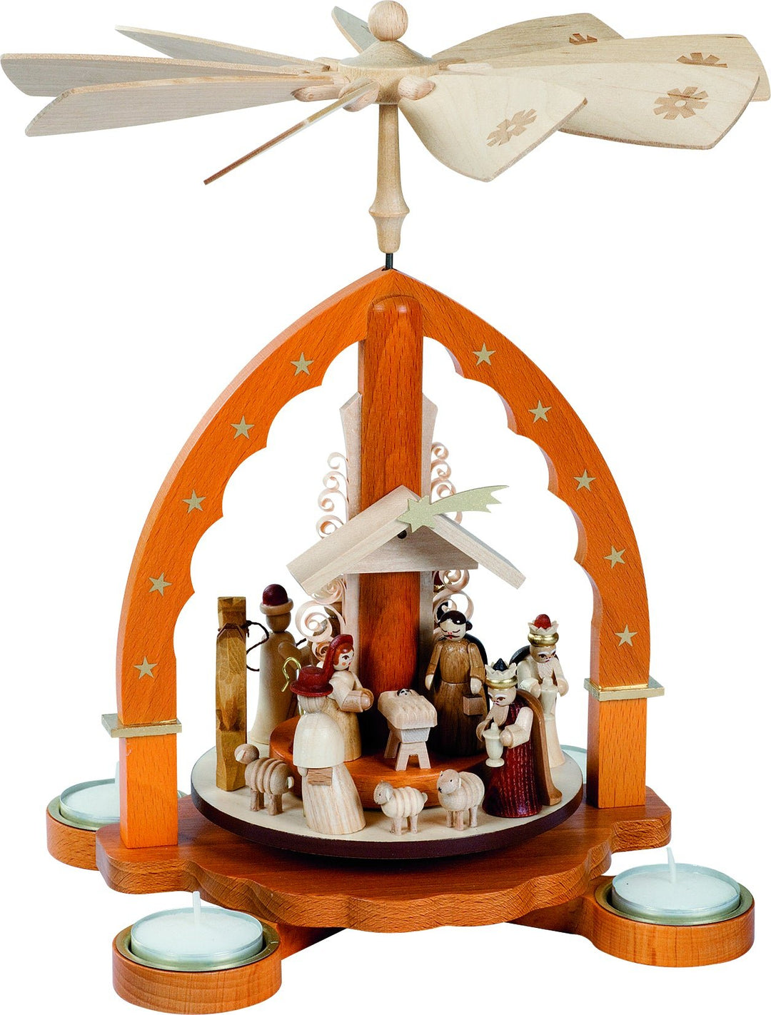 RGL - 16093 - Glässer Volkskunst 'Pyramide Christi Geburt, natur, für Teelichter' 27cm
