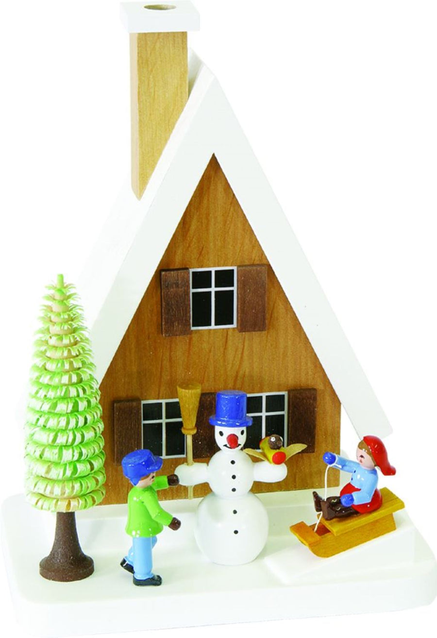 RGL - 02604 - Glässer Volkskunst 'Rauchhaus mit Schneemann, deckfarbig von Hand bemalt'