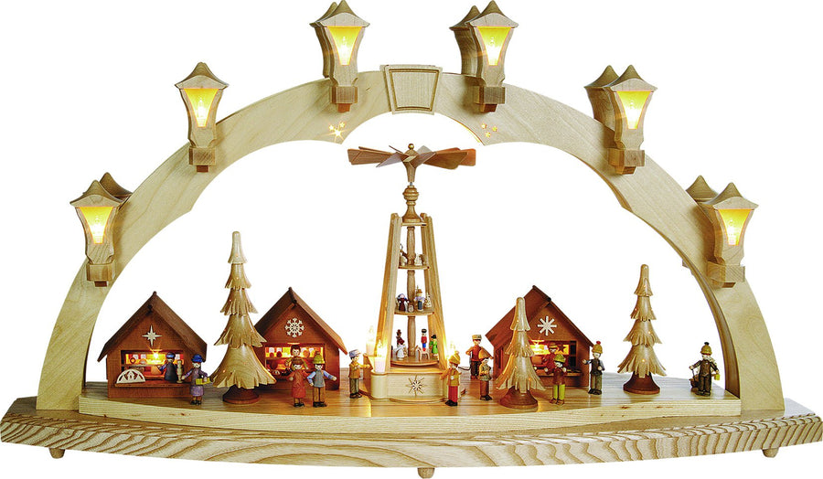RGL - 01008 - Glässer Volkskunst 'Schwibbogen Weihnachtsmarkt, elektrisch' 43x80cm