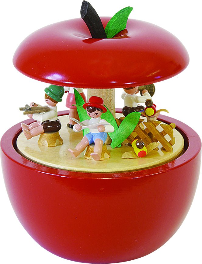 RGL - 08535 - Glässer Volkskunst 'Spieldose Apfel Kinderkonzert, 18st. Spielwerk. Kleine Welt'