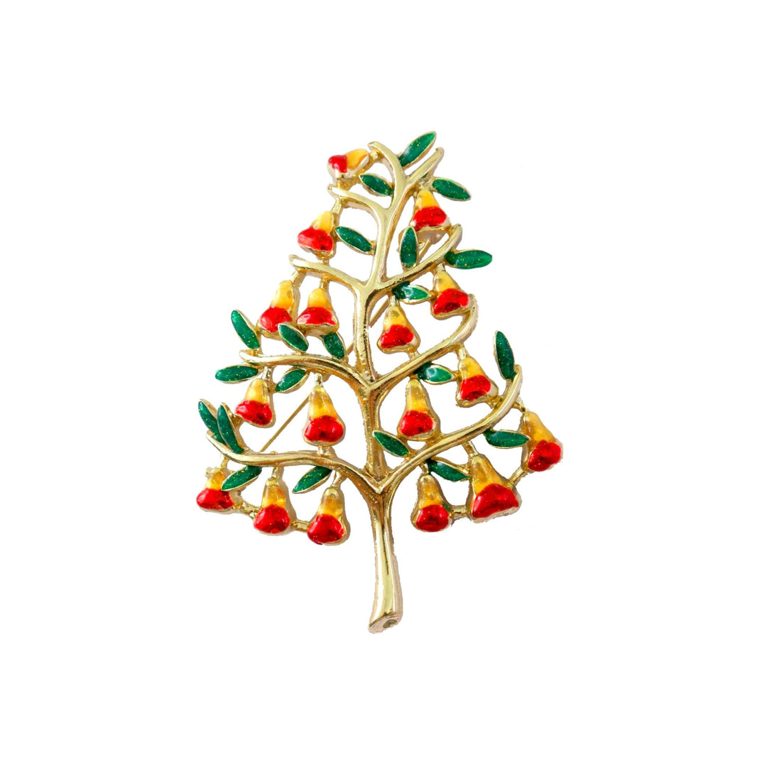 51001381 - Goebel Fitz & Floyd Christmas Collection 'Brosche - Baum Gold mit Roten Kugeln'