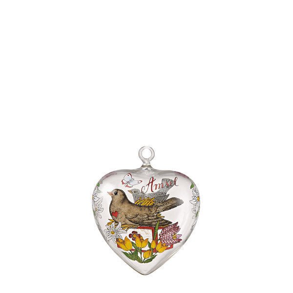 02257 - 724138 - 49695 - Hutschenreuther Ostern Jahres - GlasHerzen - Das Kristall - Herz - Amsel