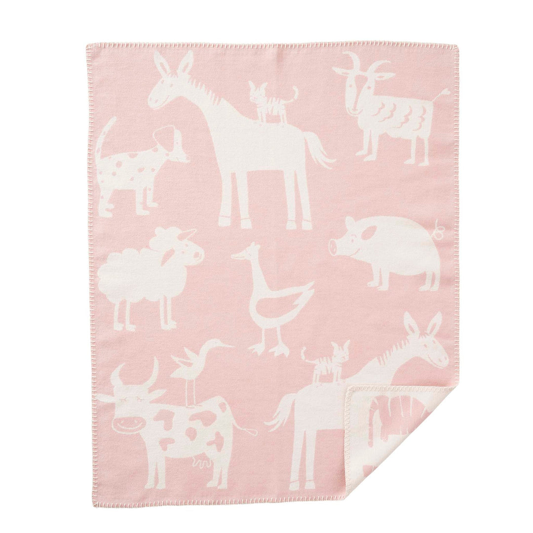 KLI - 262602 - KLIPPAN - Bauernhof rosa, 70x90 cm, gewebte Baumwolldecke