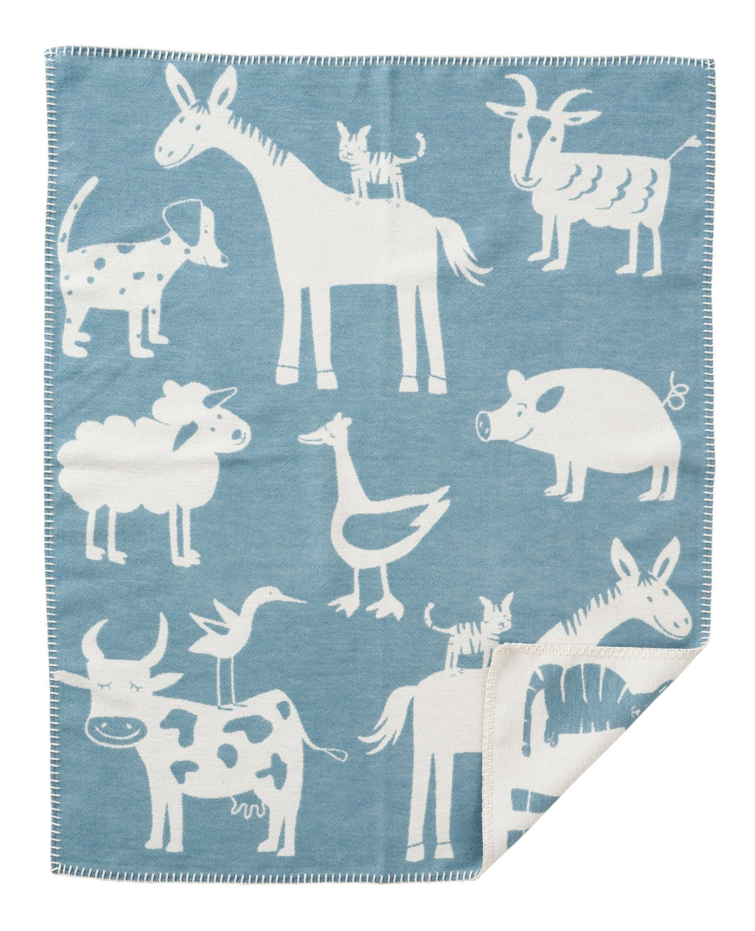 KLI - 262603 - KLIPPAN - Decke Farm blau, 70x90 cm, gewebte Baumwolldecke
