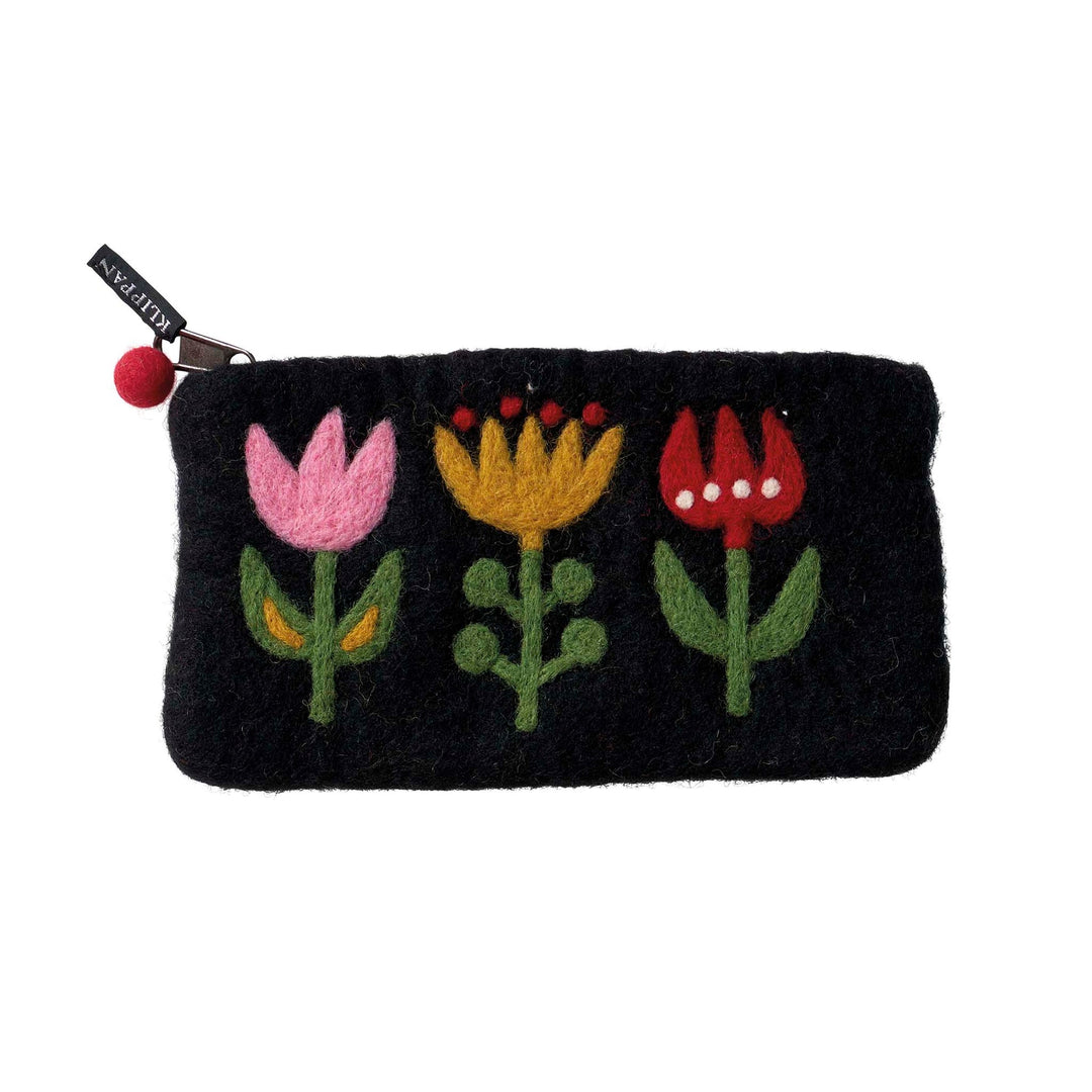KLI - 590474 - KLIPPAN - gefilzter Geldbeutel mit Blumendekor, Tulip, schwarz